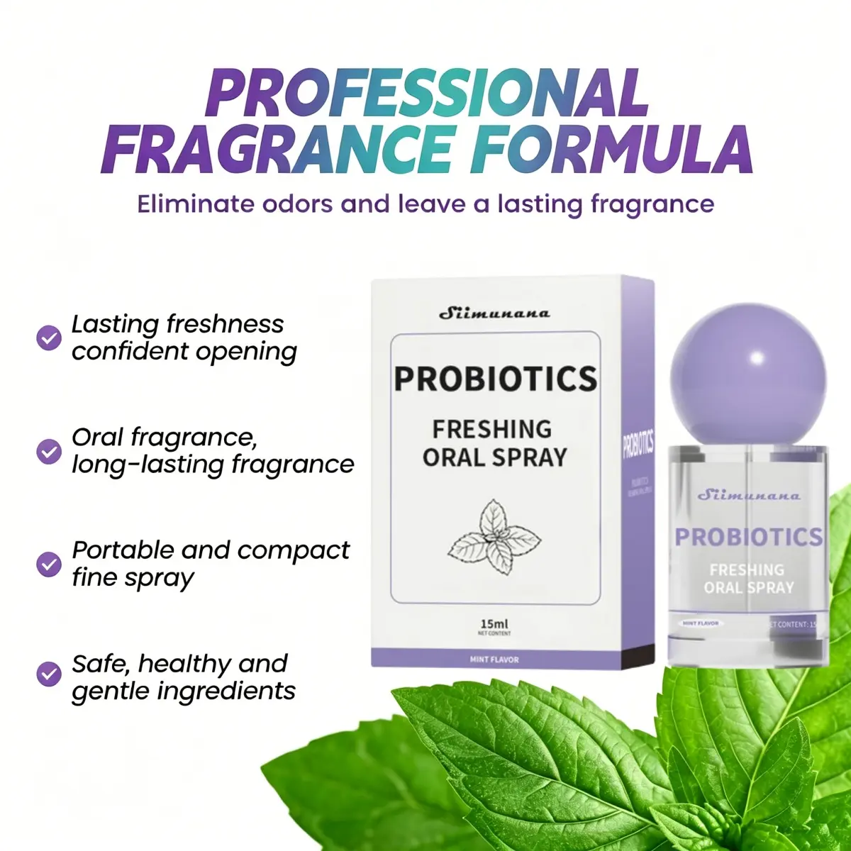 Probiotic Oral Spray - 15ml Sugar-Free Mint Mist, Single Item Long-Lasting Breath Treatment, Bad Breath Control Daily Cleanser for On-the-Go Care, Oral Long Lasting, Breath Treatment Oral Spray