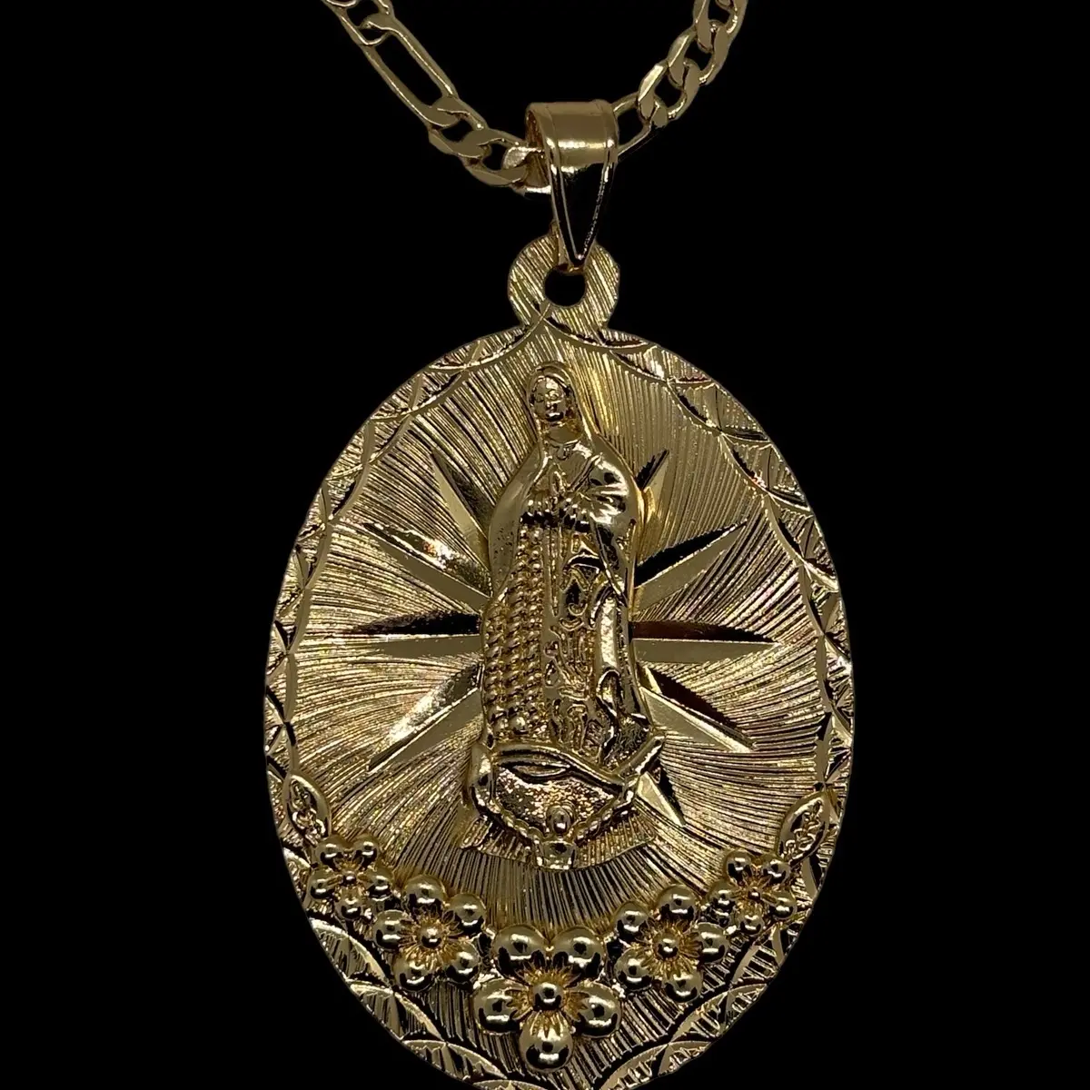 14k Gold Plated Virgen de Guadalupe Necklace Diamond Cut - Virgen de Guadalupe Necklace - Virgin Mary Chain- Cadena Virgen de Guadalupe Oro