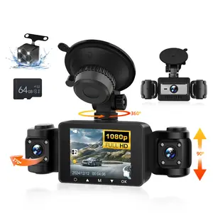 RIMOODY 4 Channel Car Dashboard Camera, 360° Front and Rear Interior Dashcam with 64GB TF Card, 2" Screen, Night Vision, G-Sensor, Loop Recording, Car Driving Recorder, 1080P Car Cameras