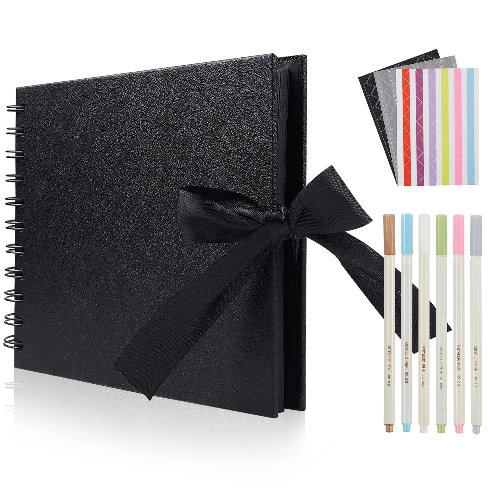 8.5 x 5.9 Inch Scrapbook Photo Album with DIY Accessories Kit - 60 Pages Black Kraft Paper DIY Handmade Album Scrapbook for Anniversary Wedding Graduation Travel Love Memory Small Scrapbook