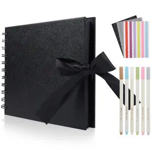 8.5 x 5.9 Inch Scrapbook Photo Album with DIY Accessories Kit - 60 Pages Black Kraft Paper DIY Handmade Album Scrapbook for Anniversary Wedding Graduation Travel Love Memory Small Scrapbook