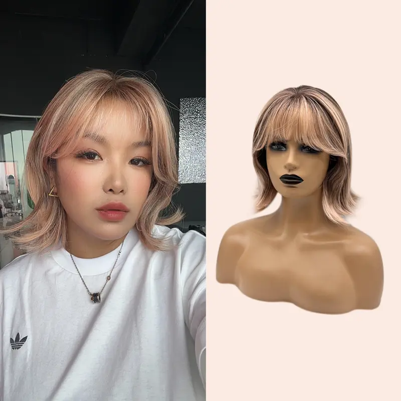 JBEXTENSION 12 Inches Scalpiana 3.5X4 Hard Silky Top Natural Scalp Effect Women Wig With Bangs YUNA