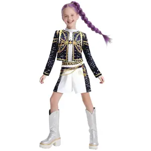 Girls K-POP Rumi Mira Role Play Costume Set 3pcs Suitable for all seasons, featuring 3D printed patterns and a celebrity-inspired style designed specifically for children. Crafted from comfortable fabric to create a true superstar look.