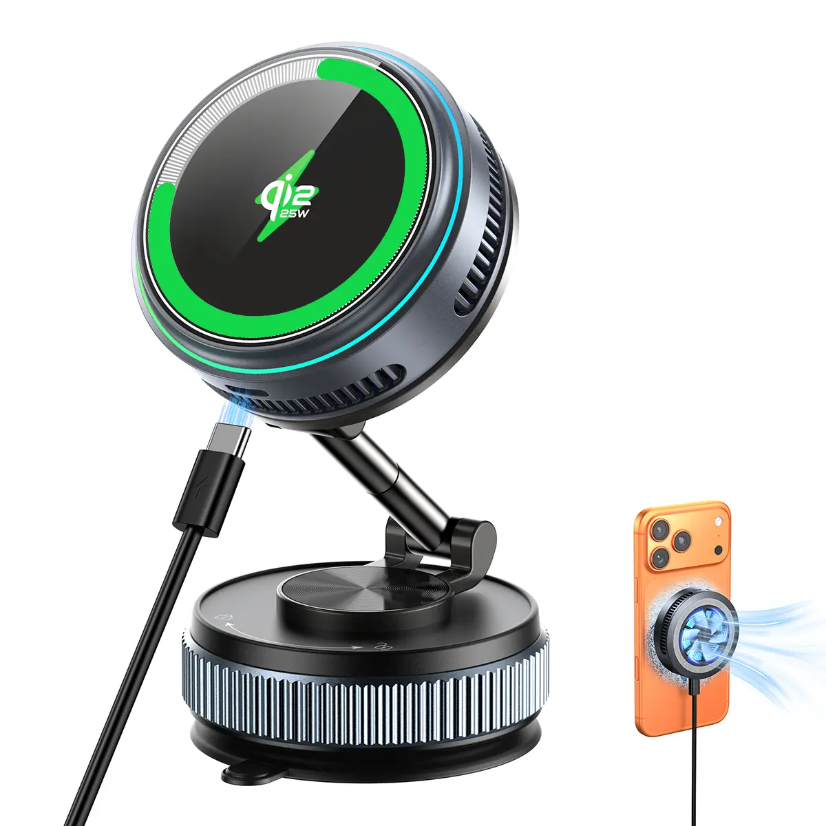 25W Fast Mag-Safe Charger Stand - Car-Mounted Universal Cellphone Holder & Electronic Charging Station for iPhone 17/17 Pro/17 Air/17 Pro Max/16/15/14/13/12 Series, Earbuds Wireless (AirPods)