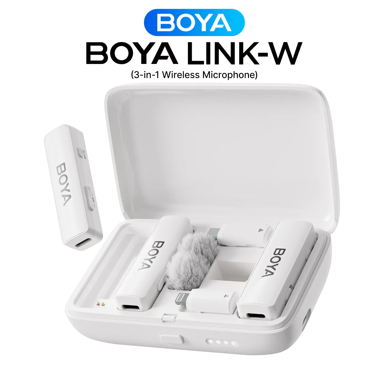 BOYALINK Wireless Lavalier Noise Cancelling Microphone - Rechargeable Recording Device for iPhone, USB-C Smartphones, Cameras with Charging Connection (White)