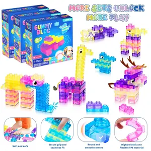 Joyspot Soft Jelly Building Blocks, Building Sets, Squishy Multi-Color Stacking Toy Set, Non-Toxic Sensory Play, Stem Learning, Ages 3+, Fun Bath Toy