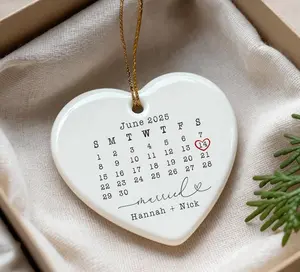 Custom Wedding Date Ornament – Personalized Calendar Gift – First Christmas Married Keepsake – Engagement or Anniversary Gift