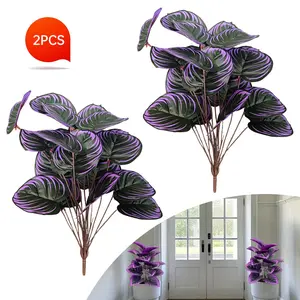 2 Pieces Halloween Artificial Violet Plants, Elegant Large Leaves, Perfect for Indoor Outdoor House Plants Decor, Weddings, Hotels, Gardens