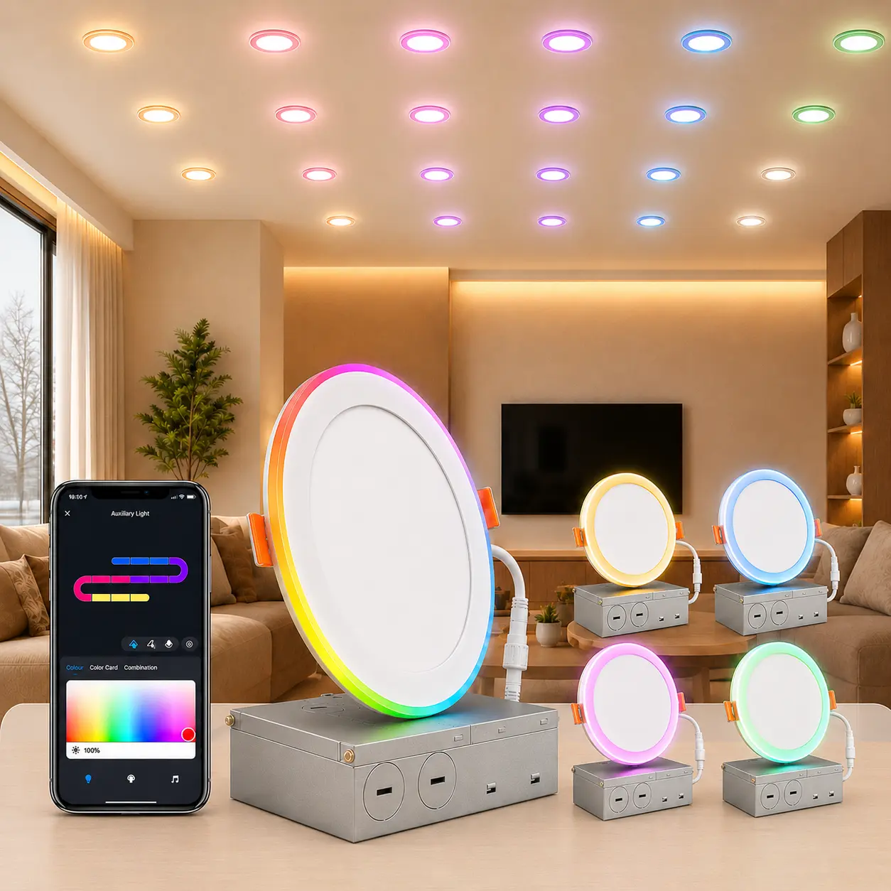 Lumary Smart Recessed Light Max, with Gradient Accent and Night Ring, WiFi Canless Downlight with Junction Box, LED Downlight Work with Alexa/Google Assistant/Siri