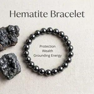 Hematite Natural Crystal Bracelet for Energy Healing Balance & Strength Unisex Fashionable Jewelry with Magnetic Therapy Grounding Benefits Protection Focus Boost