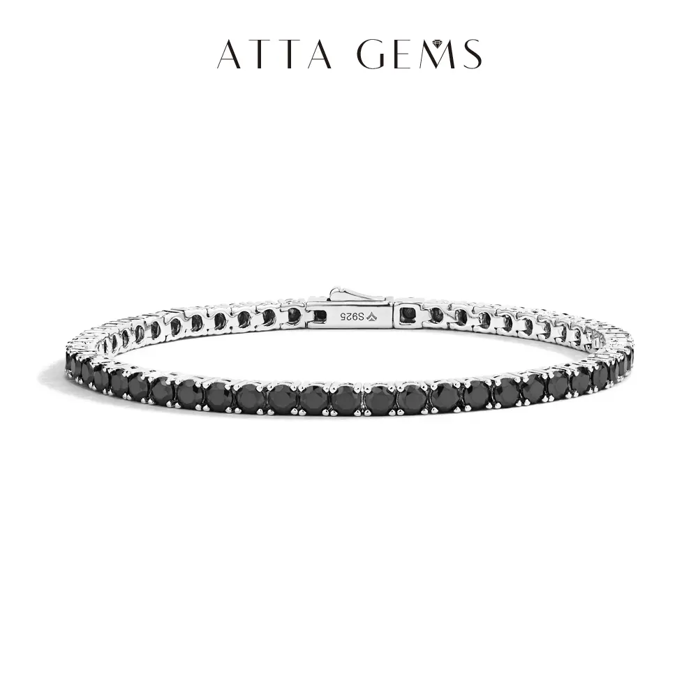 Quality 6.5 CT Round Cut Black Synthetic Moissanite Tennis Bracelet, 3.0mm D VVS1 Grade, Versatile Unisex Artificial Gemstone Jewelry for Daily Wear