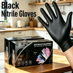 200Pcs Composite Nitrile Disposable Gloves, 100pcs Per Box, 2 Boxes Per Carton (Total 200pcs), Powder & Latex Free, Textured Fingertips Anti-Slip, Waterproof & Oil Resistant, Ambidextrous, For Kitchen, Industrial, Food, Salon, & Household Cleaning, Black