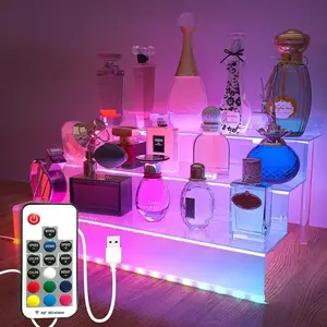 12 IN Clear Acrylic Perfume Organizer with LED, Nail Polish Rack Cologne Holder，3 Tier Display Riser Shelf ,Toys, Clear Cupcake Riser, Dessert Shelf