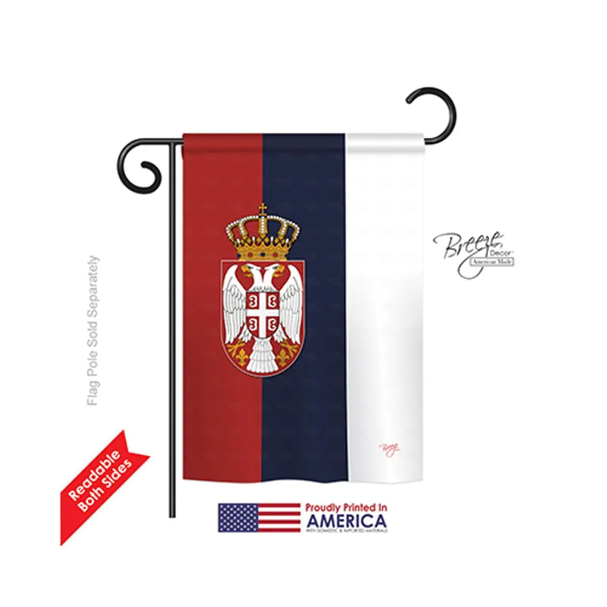 212 MAIN Outdoor Double-Sided Serbia Print Vertical Hang Garden Flag - 13 x 18.5 in.
