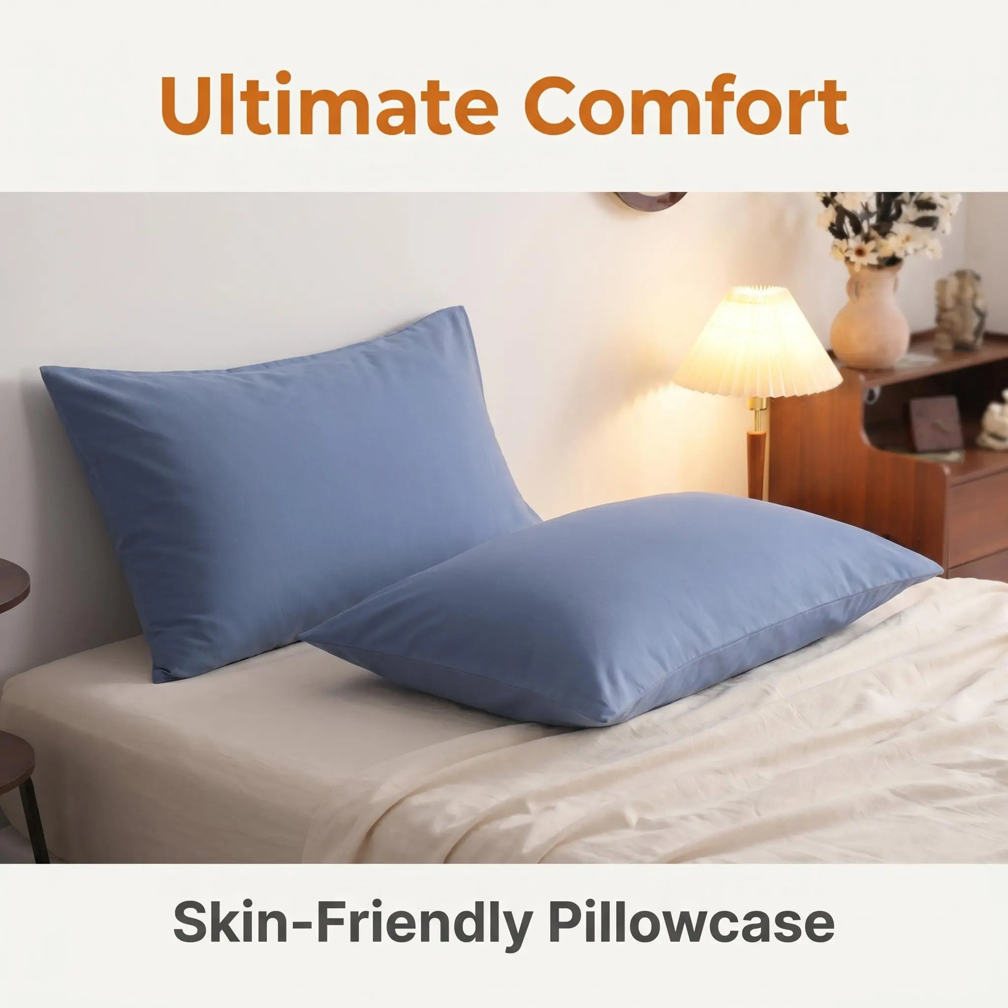Bedsum 2-Piece 100% Cotton Pillowcases - Soft & Breathable Bed Pillow Cases with Envelope Closure, Set of 2 Fade-Resistant & Easy Care Pillow Covers