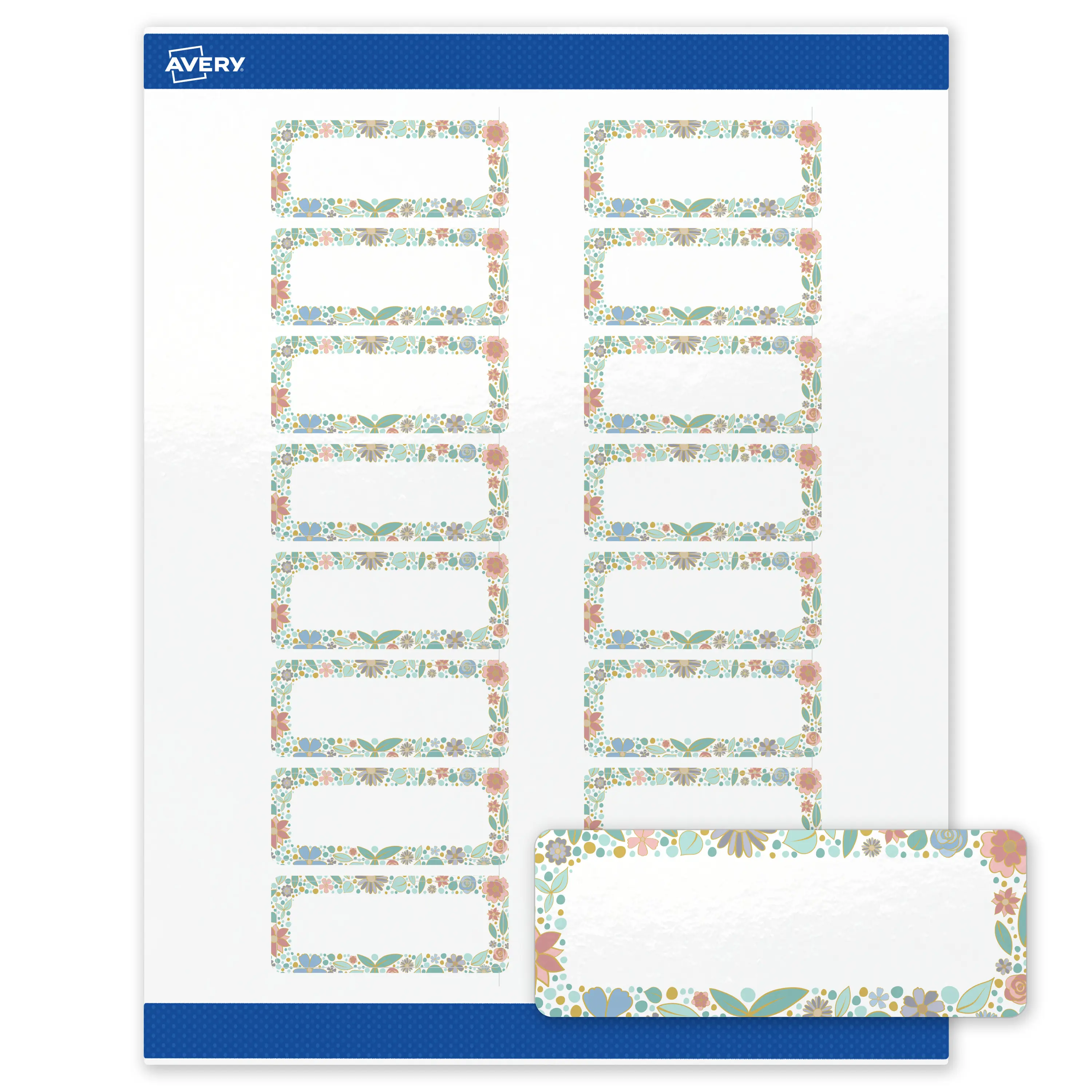 Avery® Printable Address Labels, 1" x 2-5/8", Glossy White, Sure Feed® Technology, Pre-printed Mint & Gold Floral Frame Design Great for Weddings, Laser & Inkjet Compatible, 160 Total