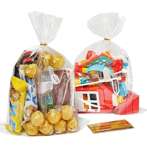 100 Pack Clear Cellophane  Bags: 9x12 Inches Plastic Clear Goodie Bags with Ties for Candy Cookie Gifts and Party Favors Wrapping, Packaging Popcorn Dessert Bakery  Crafts
