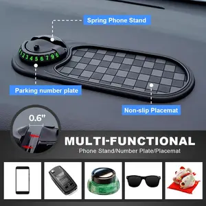 30cm Multifunction Car Anti-Slip Mat, Upgraded Dashboard Car Anti Slip Mat Phone Holder, Dash Pad Phone Mount with Temporary Parking Number for Phone Sunglasses Keys (Black Gray-C)