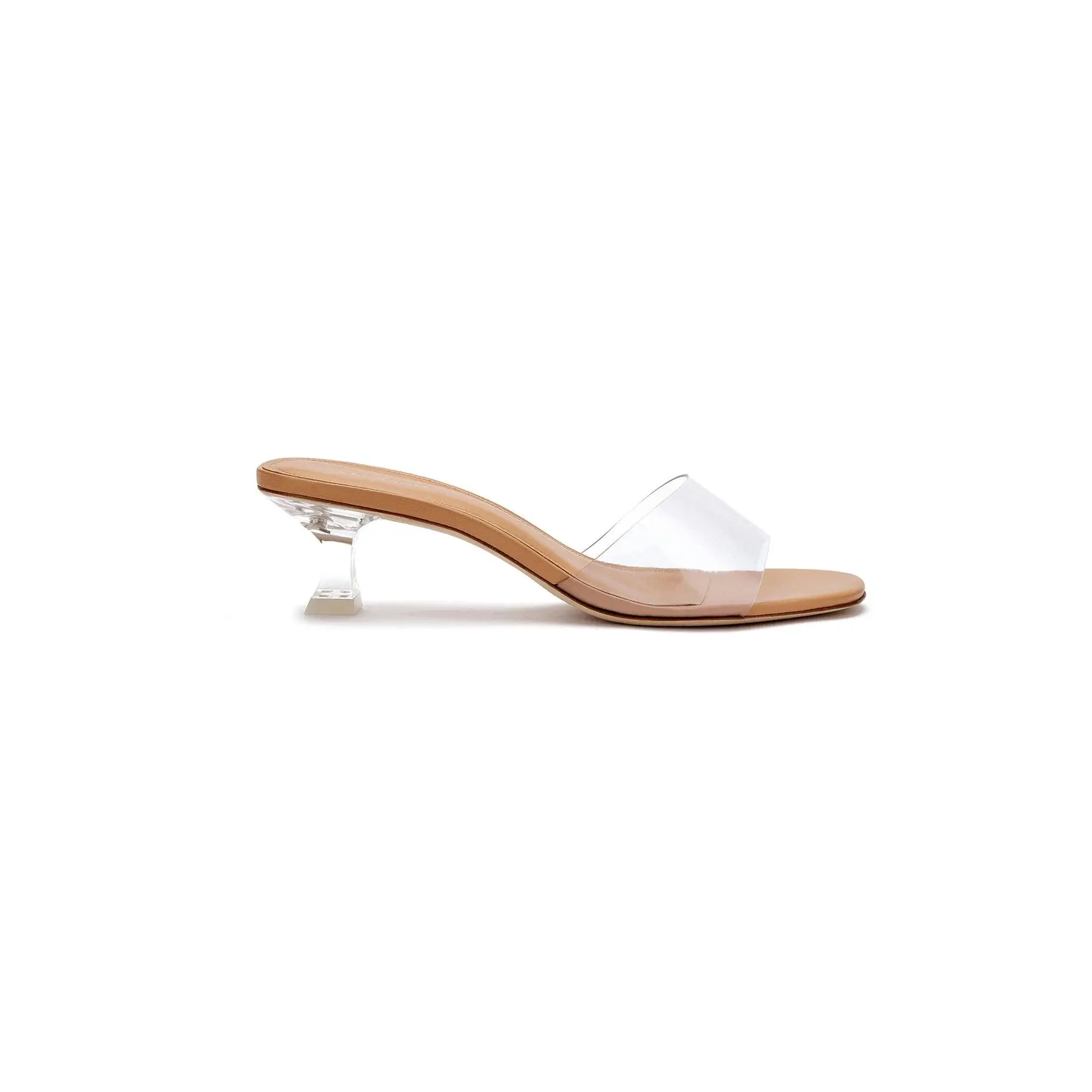 Vivi Lucite Mule In Tan Leather and Vinyl