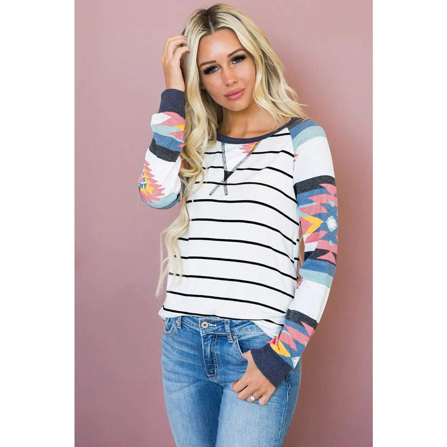 Aztec Striped Long Sleeve Top