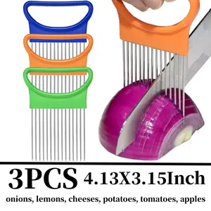 3Pieces Onion Holder for Slicing, Stainless Steel Onion Cutter for Slicing, Potato Lemon Slicer Tomato Slicers Kitchen Comb for Vegetables, Fruit and Meat Sports & Outdoor, Vegetable Slicer Dicer, Multi-Slice Tool
