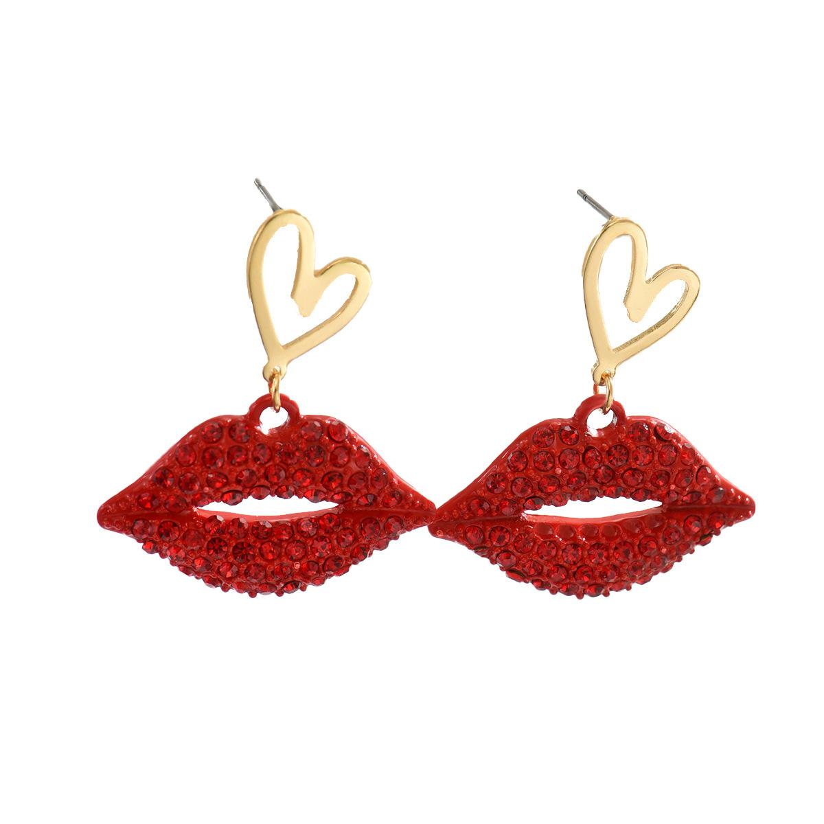 Unique diamond-embellished heart-shaped lip earrings, versatile and sophisticated, sexy and hot for parties