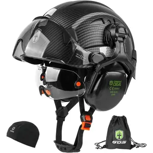 6-in-1 Hard Hat Safety Helmet with Visor and Ear Muffs Vented Work Hardhat Cascos De Construccion for Industrial Construction Forestry Men Women 6 Point Suspension