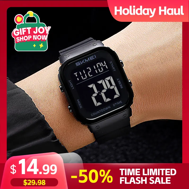 SKMEI Men's Digital Silicone Strap Watch - 5ATM Waterproof, Illuminated LED Battery-Operated Casual Chronograph, Multi-Functional with Alarm, Calendar, Timing, Fashionable for Students, Illuminated Digital Watches, Led Digital Watches