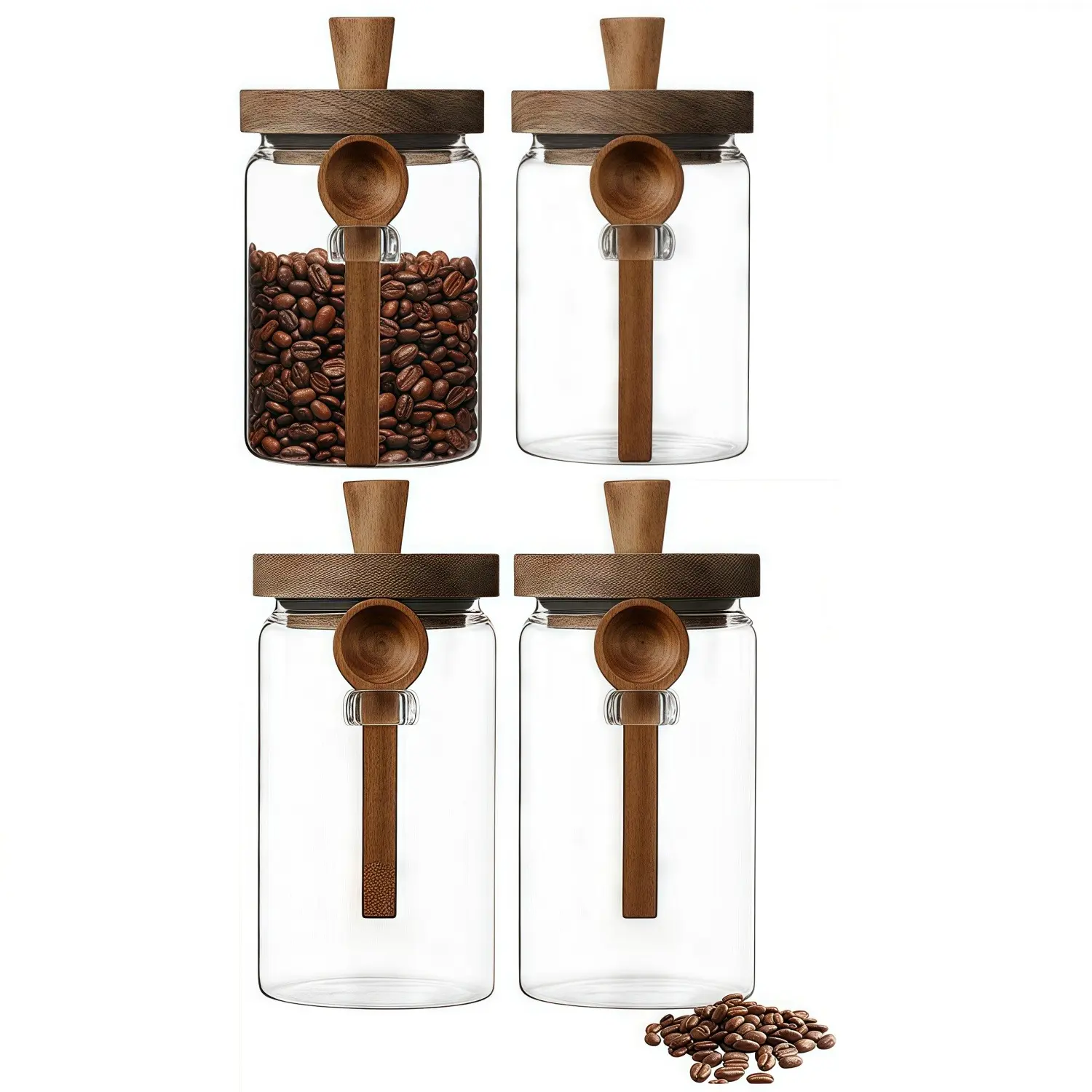 Arthink 2/4-Pack Bamboo Handle Round Glass Canister with Airtight Silicone Seal & Handy Spoon, Kitchen Gadgets Storage Container for Coffee Beans, Bath Salts, Pantry Organization homeessentials, Pantry Organizer