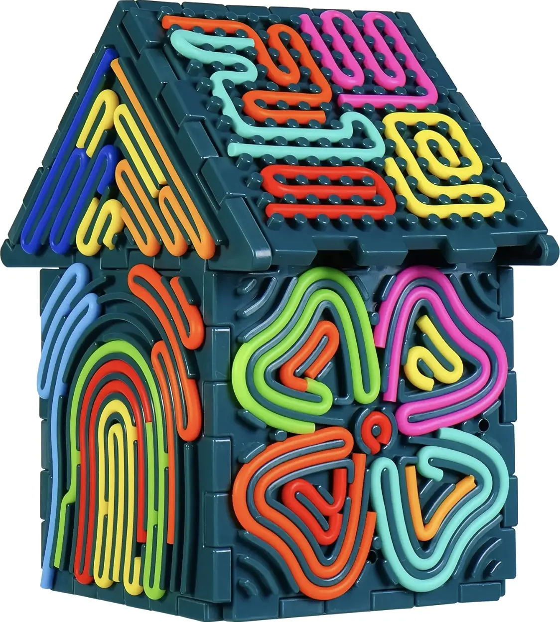 Unisex 3D Shape Soft Silicone Sensory Activity Board with 30 Cords - Silent Stress Relief Toy, Calming Fingertip Gift for 6-8 Year Olds