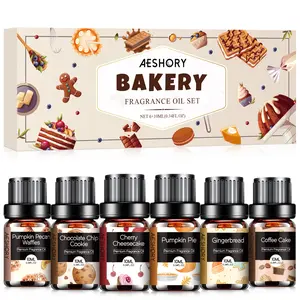 AESHORY Bakery Essential Oils Set - 6 Premium Oils for Diffusers Home Candle & Soap Making - Pumpkin Pecan Waffles, Chocolate Chip Cookie, Cherry Cheesecake, Pumpkin Pie, Gingerbread, Coffee Cake