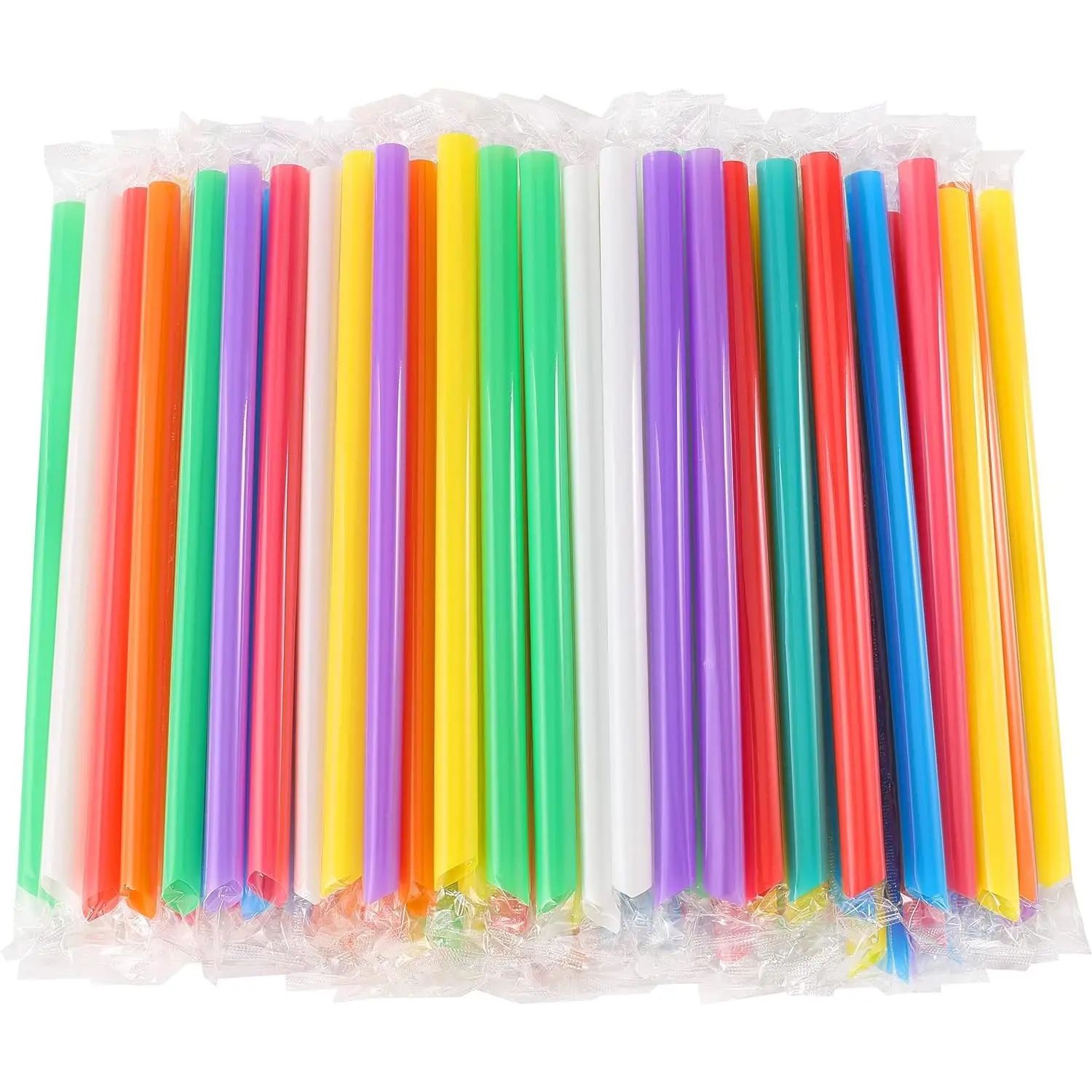 100 count Smoothie Boba Individually Wrapped Straws,  Large Plastic Disposable Bubble  Milkshake Colorful Drinking Straws(0.43" Wide X 8.2" Long)
