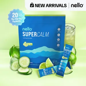 Nello Supercalm Calming Drink Mix with KSM-66 Ashwagandha Vitamin D3 Magnesium & L-Theanine Supports Cortisol Balance Mood Sleep 20 Servings Travel Packets Dietary Supplement