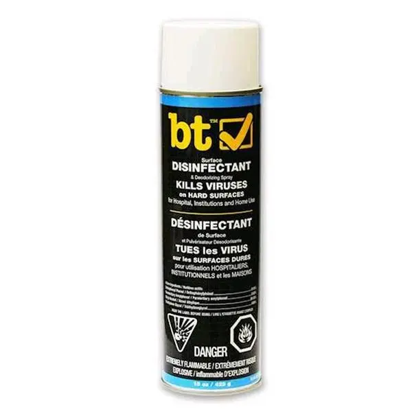 BT Surface Disinfectant & Deodorizing Spray – 15 oz Aerosol (12-Pack Case) | Hospital-Grade 12pk Hard Surface Germ & Virus Killer