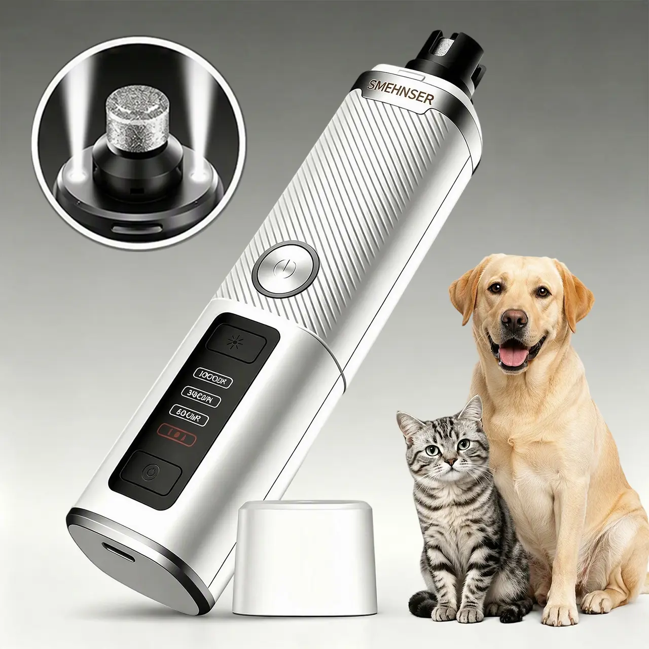 Electric Dog Nail Grinder Trimmer - Low Noise,Silent Groom Pro, Professional Dog Nail Grinder, 2 LED Lights, 3 Adjustable Speeds, 1500mAh Battery, Diamond Bits, Stress Free Universal Grooming Tool for Dogs/Cats (7 Hours Runtime, Pet Claw Care)