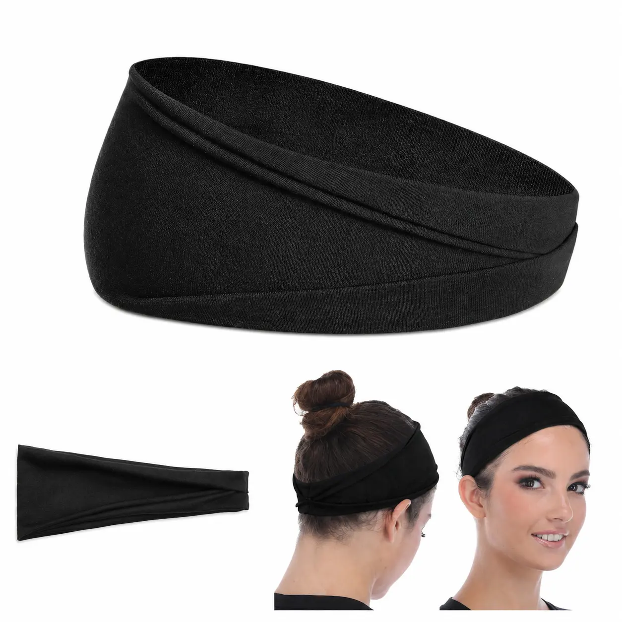 1PC Wide Stretch Headband for Women & Men, Breathable Workout Sweatband for Gym, Running, Yoga, Hiking & Daily Wear Soft