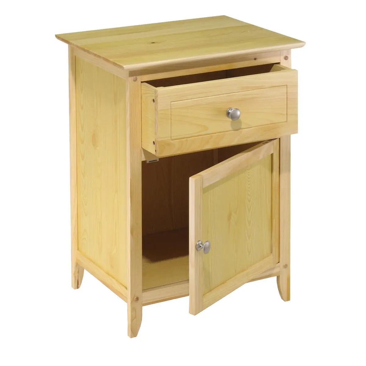212 MAIN Minimalist Natural Finish Wood Nightstand Bedside Table - Indoor Furniture with Storage Cabinet, Drawer, Storage Nightstand