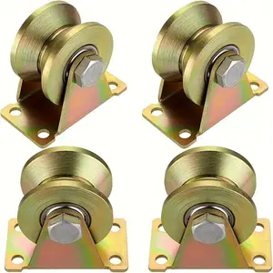 Industrial Pulley Wheels, 4 Counts U/V Groove Roller Bearings for Sliding Doors and Iron Gates, Durable Efficient Guiding Casters with Horizontal Movement, Heavy Duty Load Capacity, Hardware