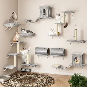 [Petlife]14-in-1 Wall-Mounted Cat Shelves Set – Space-Saving Climbing Fun for Cats [ChristmasGift]