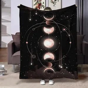 Moon Pattern Flannel Blanket, Moon And Star Blanket, 1 Count Soft Comfortable Throw, Air-conditioned Room Blanket, Warm Nap Blanket for Home Office, Gift for Friends and Family