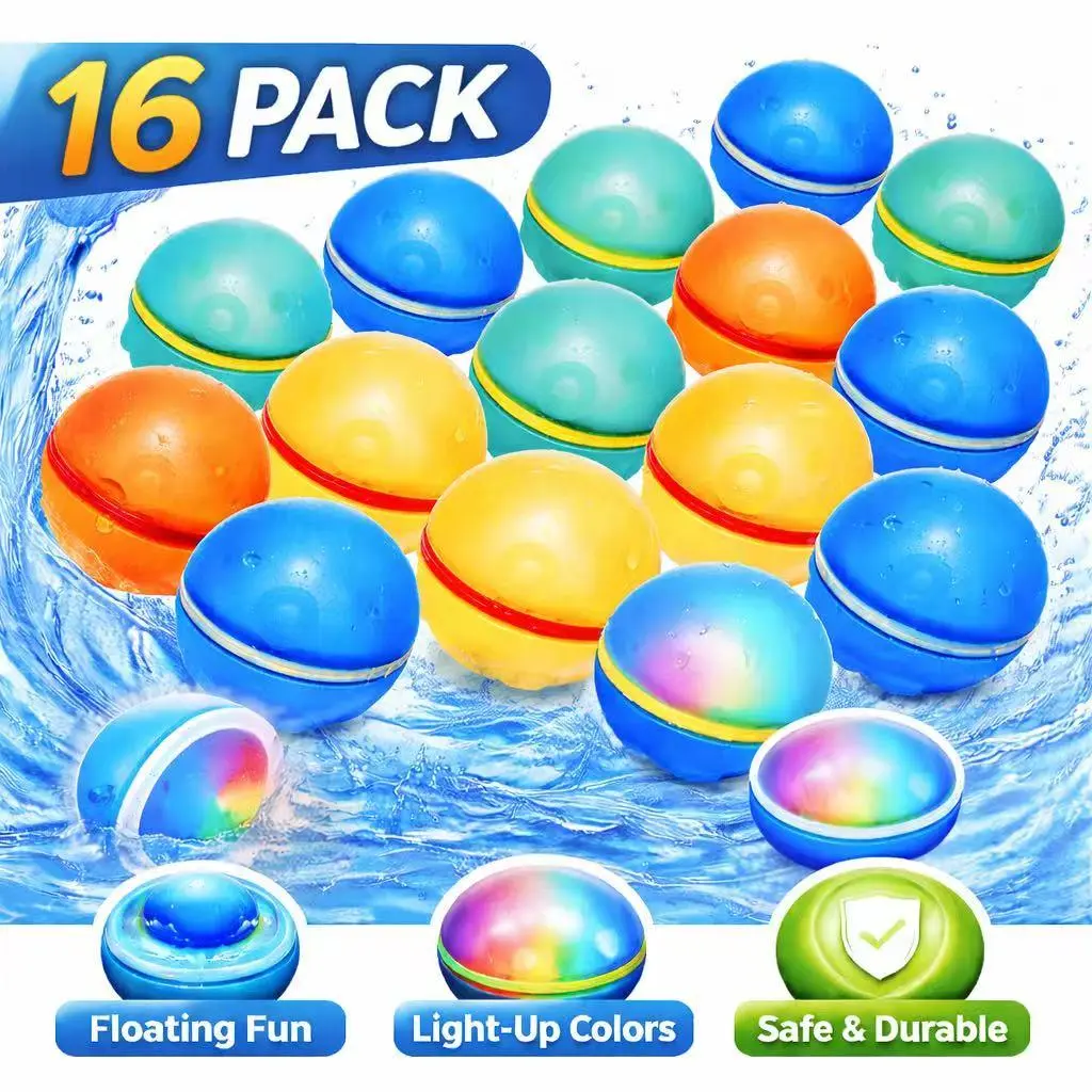 Reusable Magnetic Water Balloons , Silicone Self-Sealing Splash Balls16 Pack , Quick Fill Reusable Pool & Beach Toys for Kids & Adults