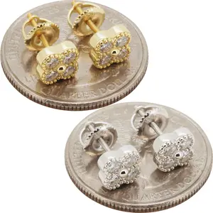 Moissanite 925 Sterling Silver 14k Gold Vermeil 6.5mm Clover Screw Back Stud Earrings