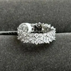 Silvery Baguette CZ Eternity Ring for Women, Sparkling Full Diamond Band, Elegant Promise Ring, Birthday Valentine’s Day Gift Jewelry