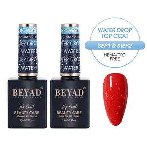 Beyad Water Drop Gel Top Coat - 3D Effect, Non-Wipe Glossy Shiny Nail Art Topcoat for DIY Bubble Manicure, Soak-Off Formula, UV LED Lamp Compatible, Nail Care Single Item