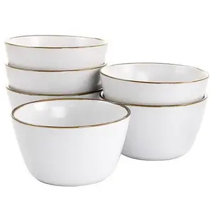 Elama Arthur 6-Piece Stoneware Bowl Set in Matte White with Gold Rim