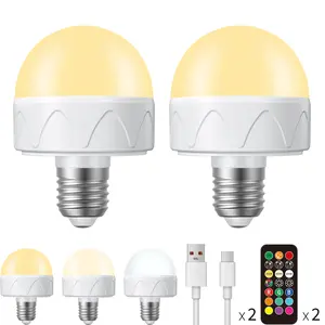 2 Packs Rechargeable E26 LED Bulbs with Remote Control, 350lm Dimmable Lighting, Adjustable Brightness Led, Adjustable Brightness Lights, Ambient Lighting, Soft Lighting, Magnetic Installation for Versatile Room Use