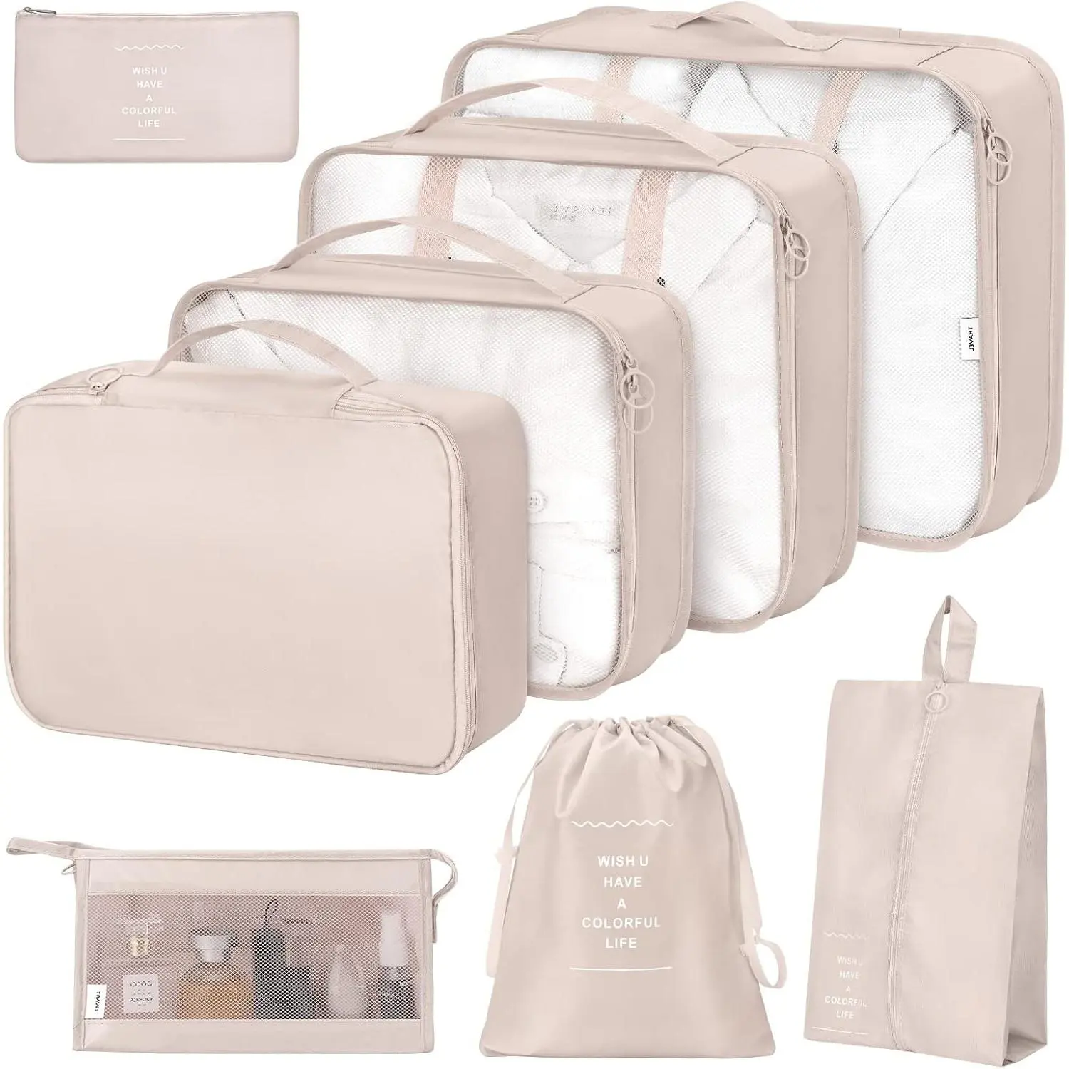 8 Set Packing Cubes for Suitcases, Packing Cube for Shoes, , Clothing and Accessories, Packing Cubes for Travel Luggage Organizer Women Men(Beige)