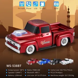 WSTER WS-538BT Vintage Pickup Truck Car Speaker - Portable Wireless 2.0 Channel Surround Sound with Dual Speakers USB TF Card FM Radio Sliding Wheels Built-in Subwoofer for Outdoor Music Tabletop Use Car Stereo Playful Design Durable Construction