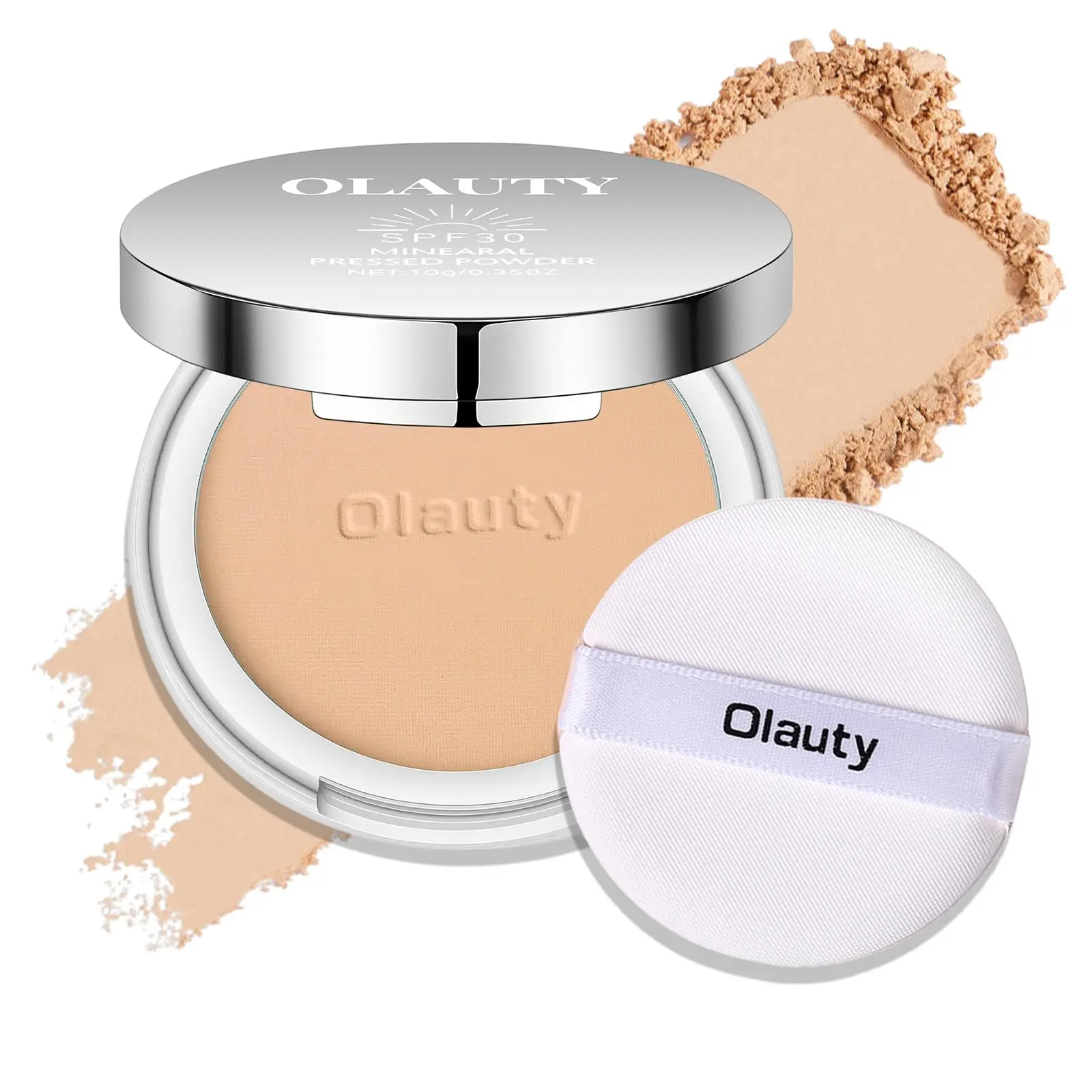 Mineral Powder Foundation with SPF 30,4-in-1 Sunscreen Pressed Powder,Foundation,Concealer & Finishing Compact Powder,Light-to-Medium Coverage,Matte Compact for Face Sensitive Oil