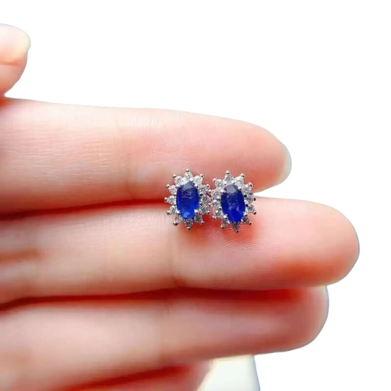 Natural Sapphire Stud Earrings in 925 Sterling Silver, Classic 3x5mm Oval Cut VVS Gemstone for Women, Wedding Anniversary Birthday Gift, Formal Wear, Blue Sapphire, Adults, Natural Blue Sapphire